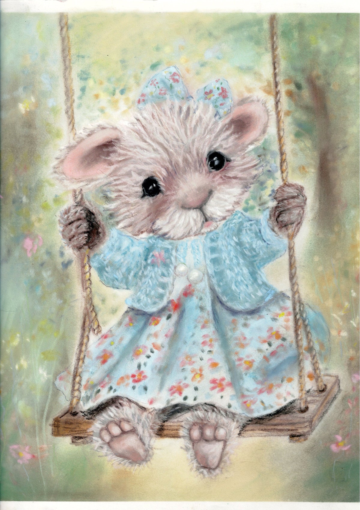 Teddy Bear Art Print hand drawn in soft pastels by Jenny Johnson of ThreeO'clock Bears