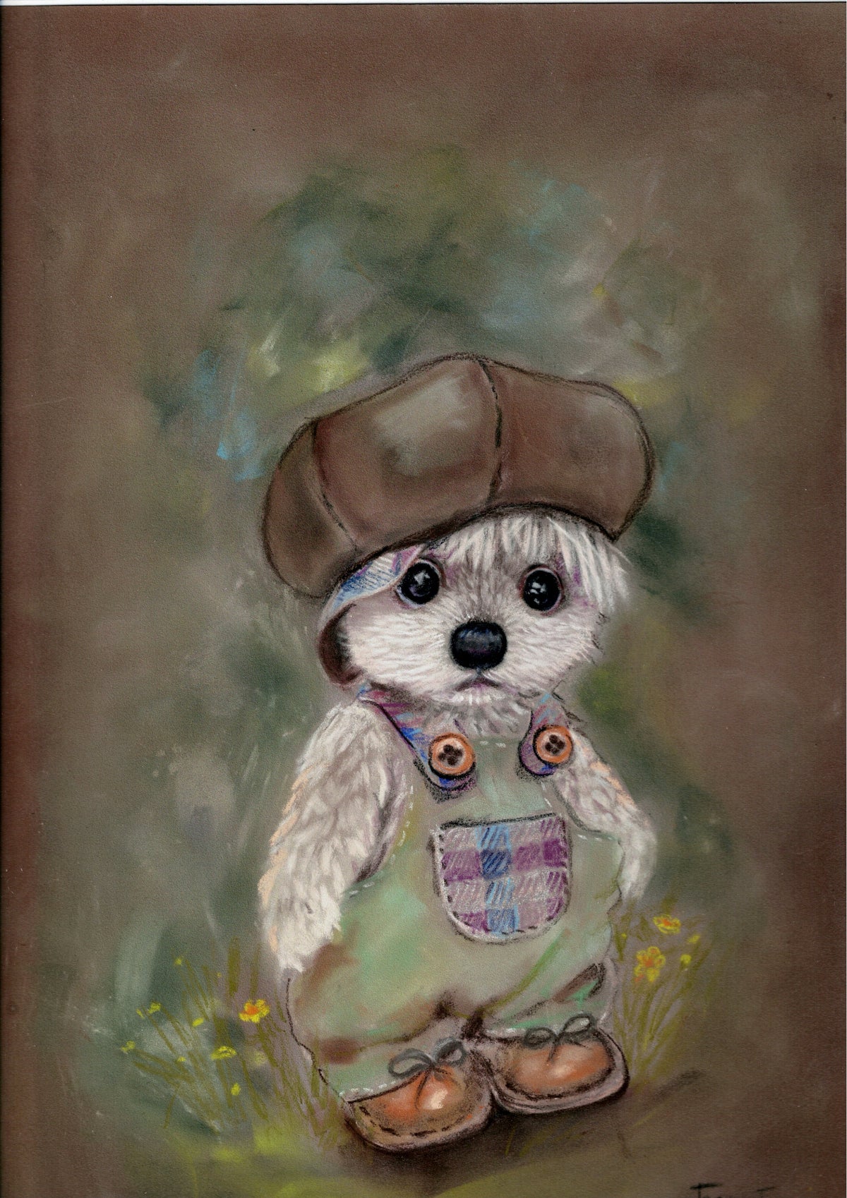 Teddy Bear Art Print hand drawn in soft pastels by Jenny Johnson of ThreeO'clock Bears